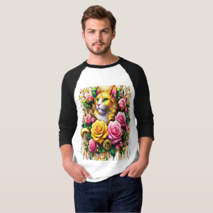 T-shirt Feline au milieu d'une floraison vibrante