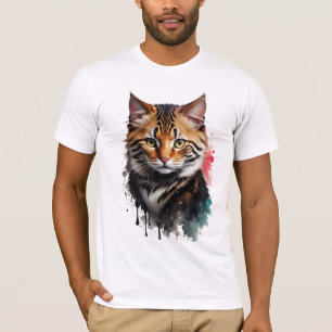 T-shirt Feline Beige Tiger rayé Chat Aquarelle