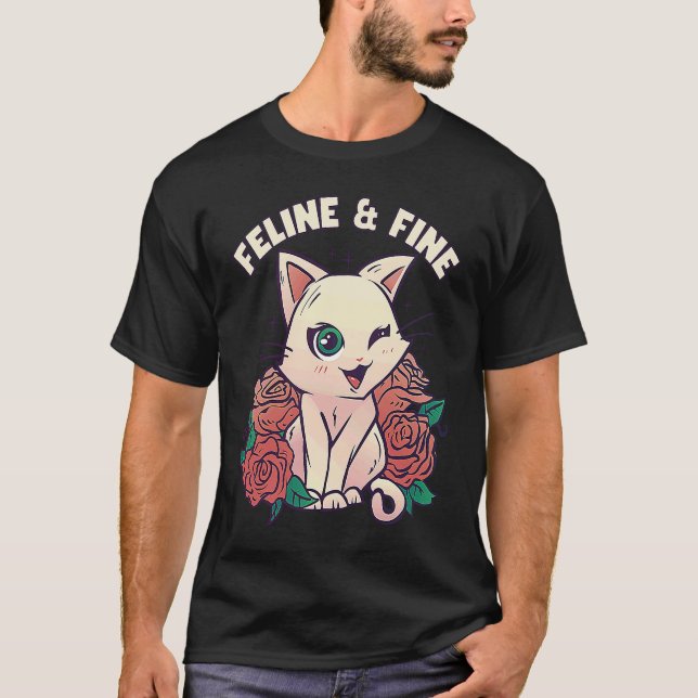 T-shirt Féline de chat mignonne et chat fin (Devant)