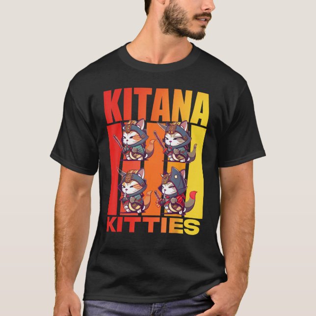 T-shirt Feline Design rencontre le style féodal Samurai Ki (Devant)