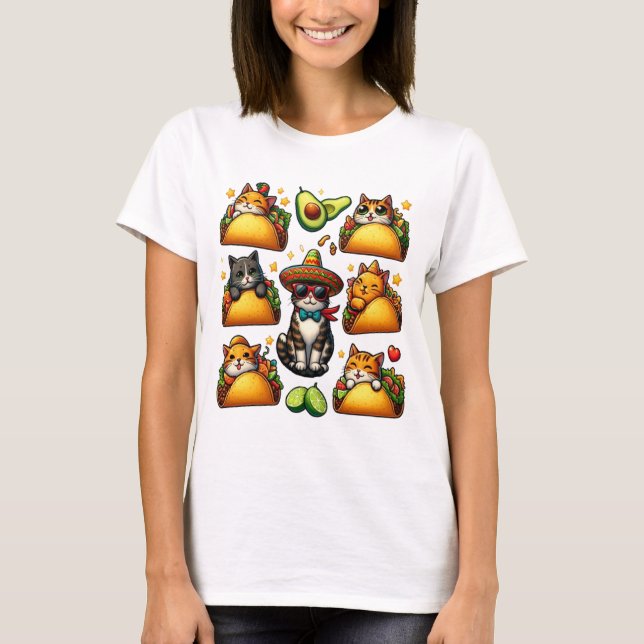 T-shirt Feline Fiesta : Chats et Tacos (Devant)