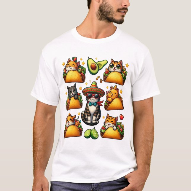 T-shirt Feline Fiesta : Chats et Tacos (Devant)