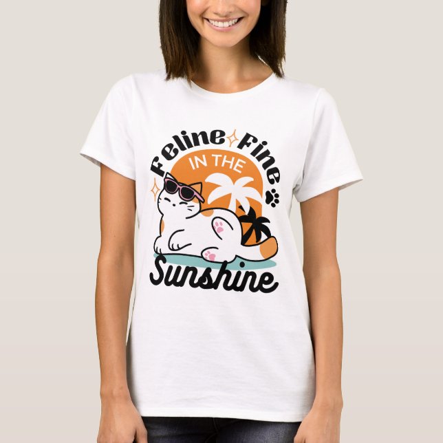 T-shirt Feline fin au soleil - Chat Tropical relaxé (Devant)