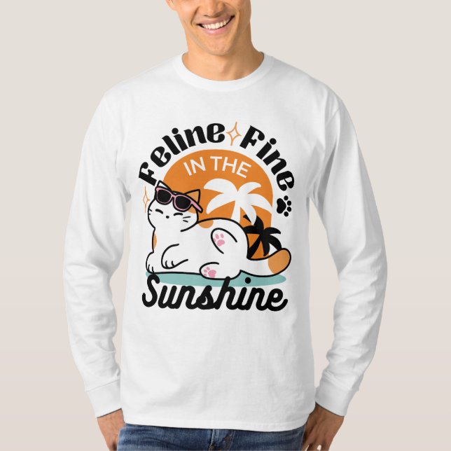 T-shirt Feline fin au soleil - Chat Tropical relaxé (Devant)