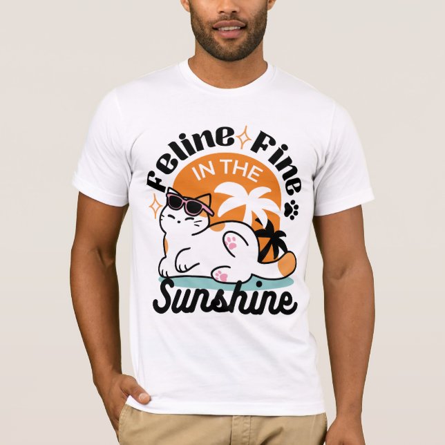 T-shirt Feline fin au soleil - Chat Tropical relaxé (Devant)