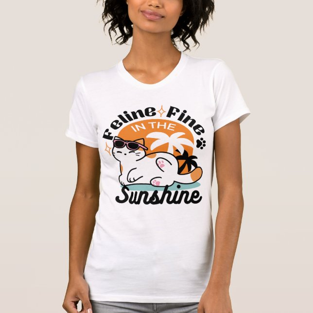 T-shirt Feline fin au soleil - Chat Tropical relaxé (Devant)