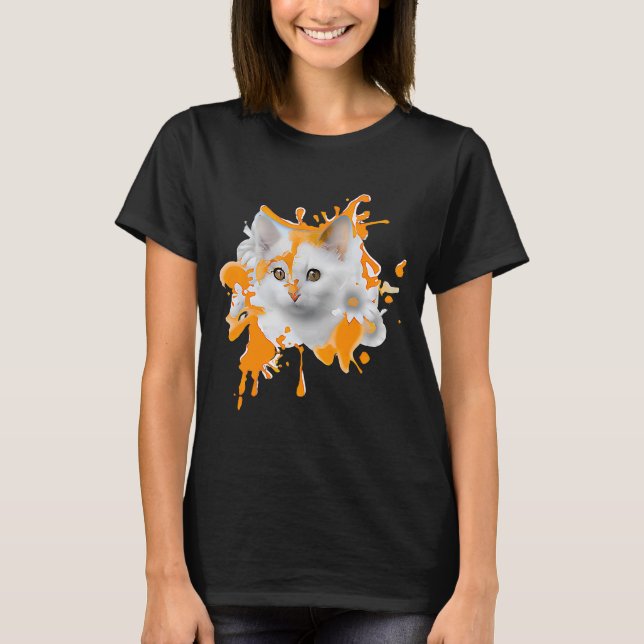 T-shirt Féline florale Chat adorable avec des éclaboussure (Devant)