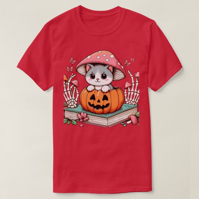 T-shirt Feline Lover Skeleton Halloween Halloween Femmes a (Design devant)