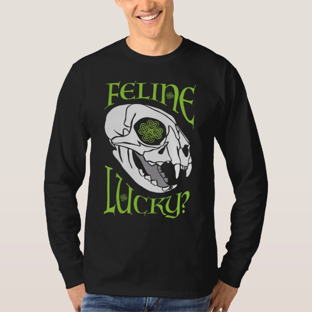 T-shirt Feline Lucky Chat Crâne Goth St Patrick S Day Celt (Devant)