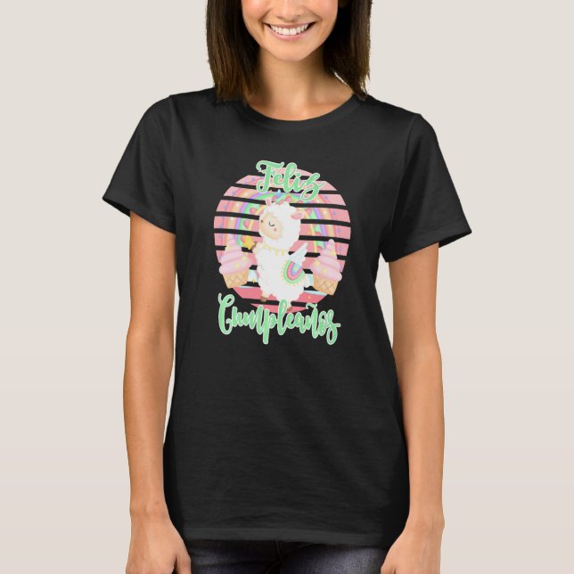 T-shirt Feliz Cumpleanos Joyeuse Llama Anniversaire Avec G (Devant)