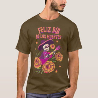 T-shirt Feliz Dia De Los Muertos Skeleton Musicien Cempazú
