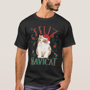 T-shirt Feliz Navicat Pun Cute Kitten Fluffy Cat Santa Hat