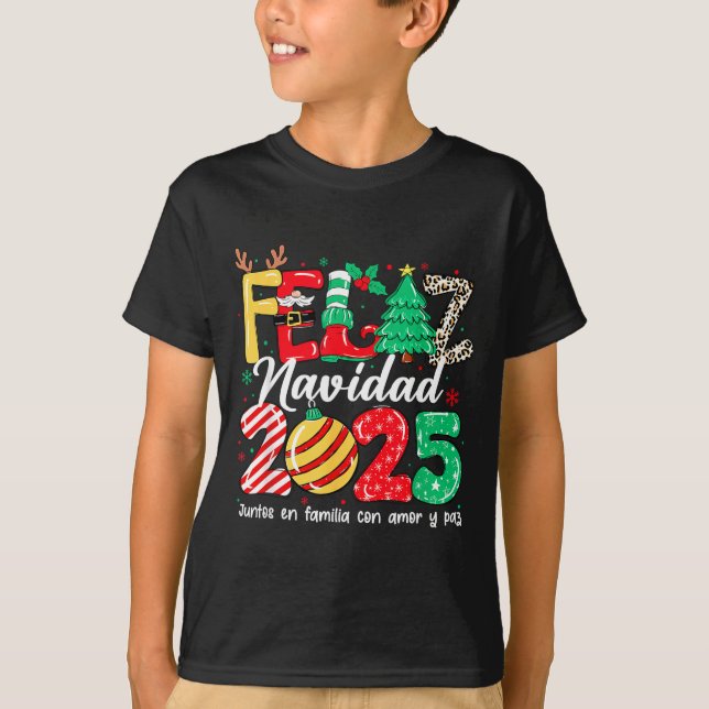 T-shirt Feliz Navidad 2025 Spanish Christmas Mexican Famil (Devant)