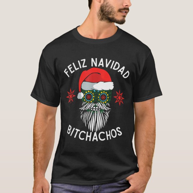 T-shirt Feliz Navidad Achos Funny Spanish Merry Christmas  (Devant)