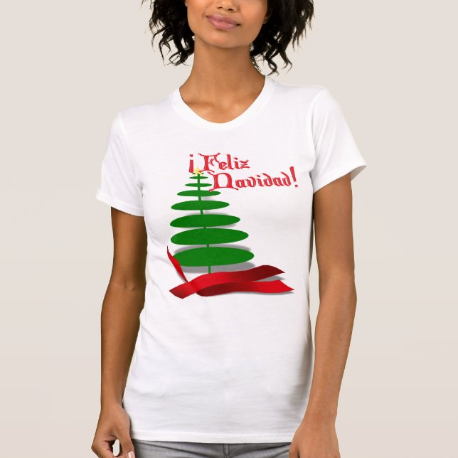 T-shirt Feliz Navidad - Arbre de Noël au ruban rouge (Devant)