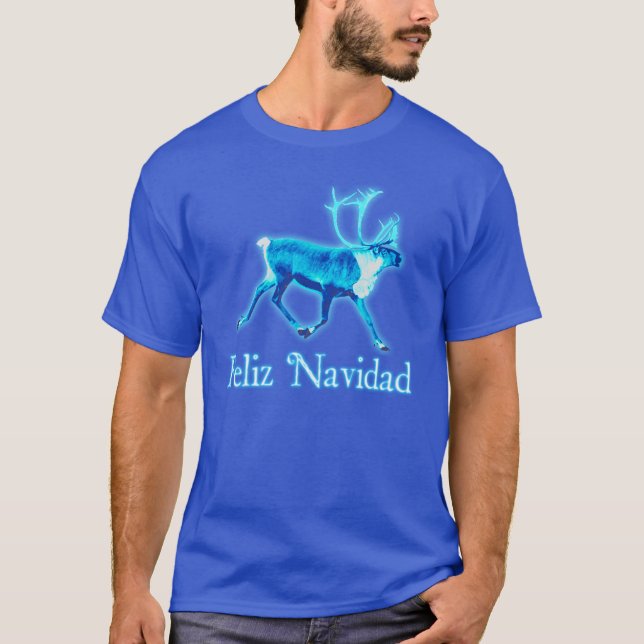 T-shirt Feliz Navidad - Caribou bleu (Reindeer) (Devant)