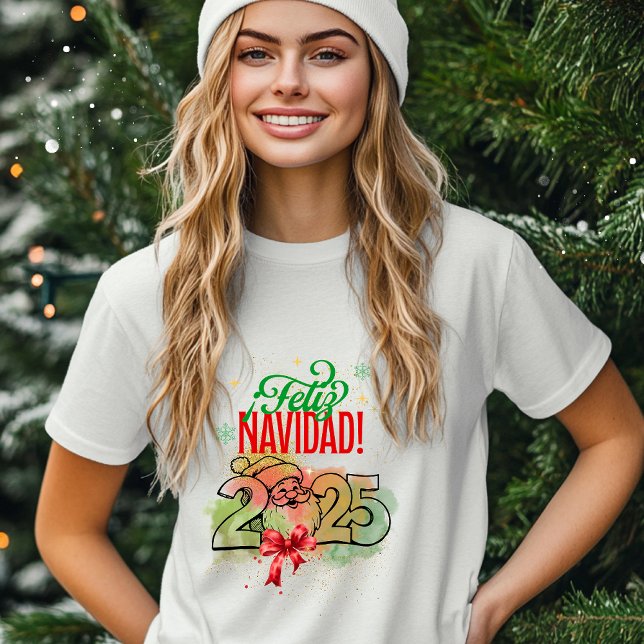 T-shirt  Feliz Navidad con Santa Claus y fondo acuarela (Créateur téléchargé)