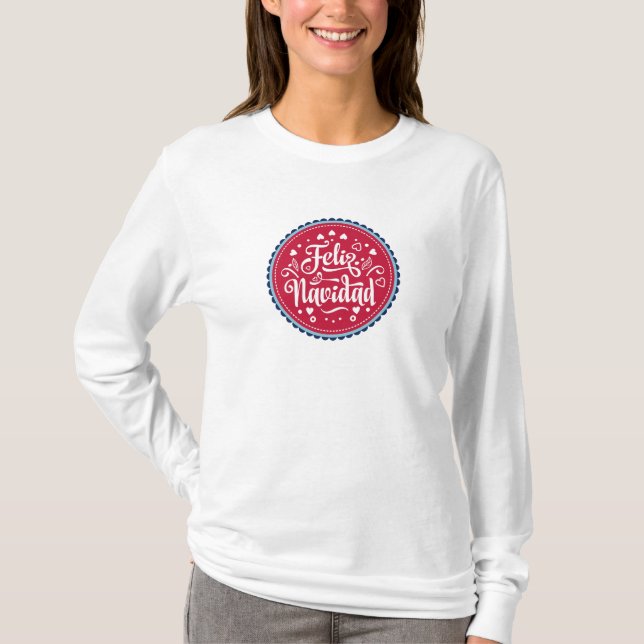 T-shirt Feliz Navidad Merry Christmas Modern Spanish Holid (Devant)