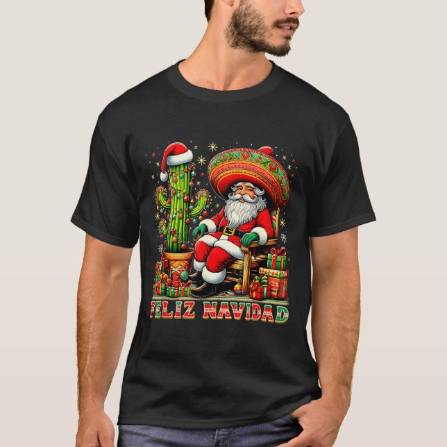 T-shirt Feliz Navidad Mexican Christmas Santa Sombrero Cac (Devant)