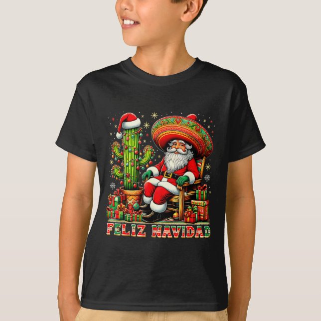 T-shirt Feliz Navidad Mexican Christmas Santa Sombrero Cac (Devant)