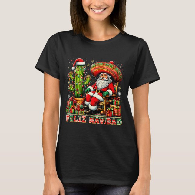 T-shirt Feliz Navidad Mexican Christmas Santa Sombrero Cac (Devant)