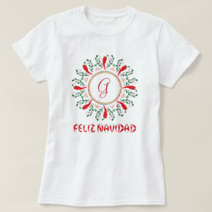 T-shirt Feliz Navidad Red Chile Pepper Wreath