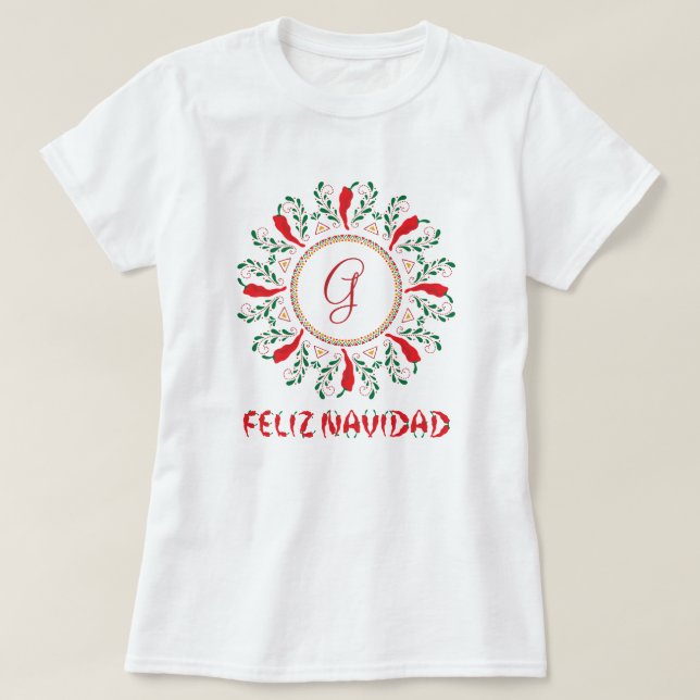 T-shirt Feliz Navidad Red Chile Pepper Wreath (Design devant)
