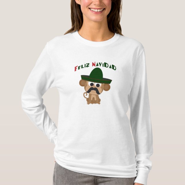 T-shirt Feliz Navidad ! Singe mignon (Devant)