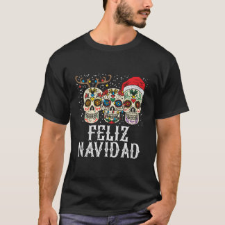 T-shirt Feliz Navidad Skuls à sucre Reindeer Père Noël Fun