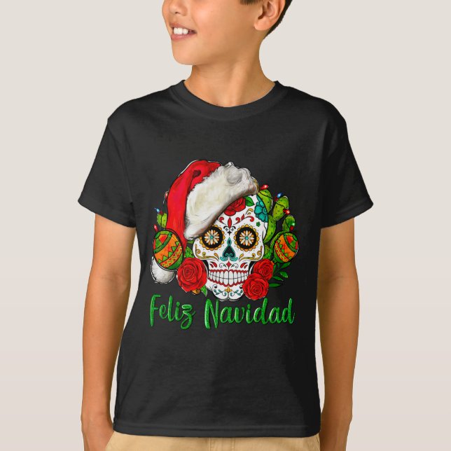 T-shirt Feliz Navidad Sugar Skull Mexican Christmas  (Devant)