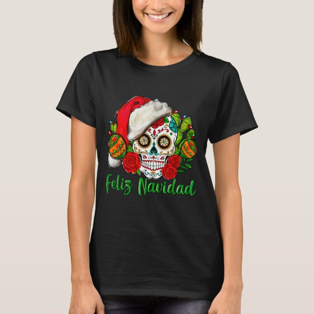 T-shirt Feliz Navidad Sugar Skull Mexican Christmas  (Devant)