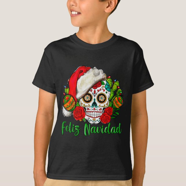 T-shirt Feliz Navidad Sugar Skull Mexican Christmas  (Devant)