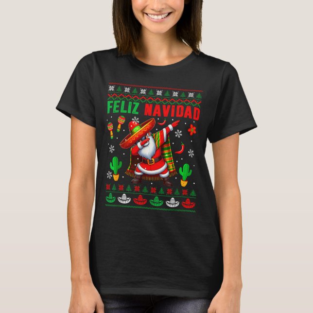 T-shirt Feliz Navidad Xmas Sweater Santa Sombrero Dabbing  (Devant)