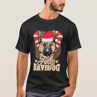 T-shirt Feliz Navidog Berger Allemand Avec Casquette du Pè
