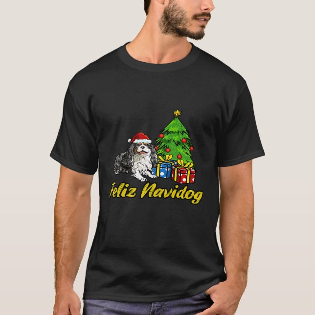 T-shirt Feliz Navidog Cavalier King Charles Spaniel Santa  (Devant)