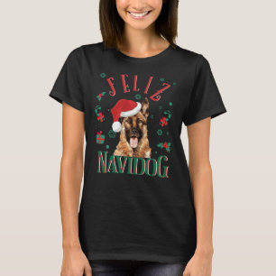 T-shirt Feliz Navidog Chien berger allemand portant Christ