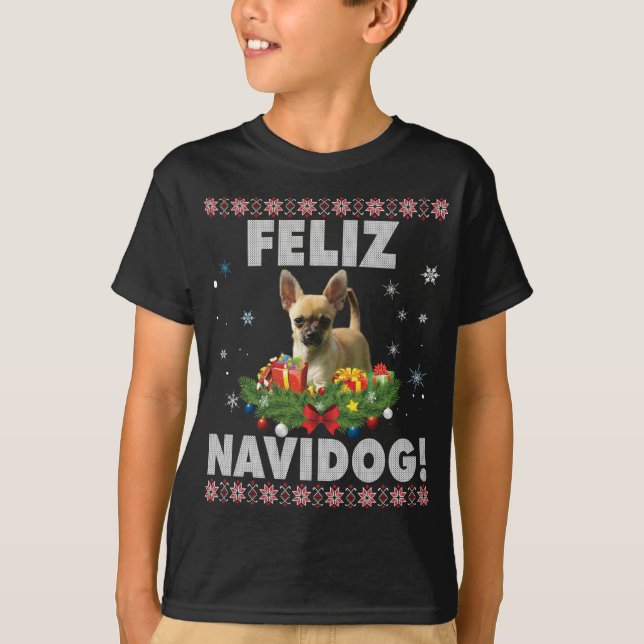 T-shirt Feliz Navidog Chihuahua Chien Douille moche Père N (Devant)