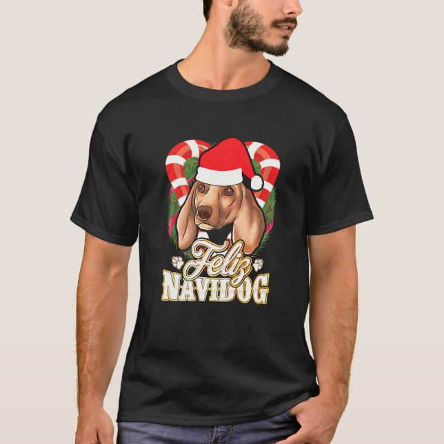 T-shirt Feliz Navidog Dachshund avec le chien Casquette du (Devant)