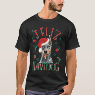 T-shirt Feliz Navidog Doberman Pinscher Chien portant le C