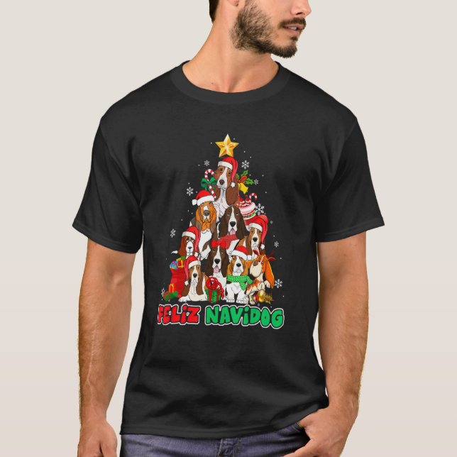 T-shirt Feliz Navidog Feliz Navidad Christmas Basset Hound (Devant)