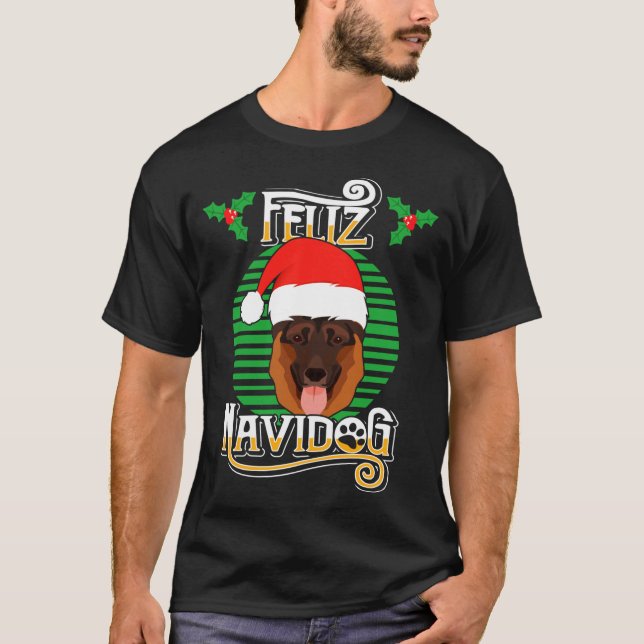 T-shirt Feliz Navidog German Shepherd Dog Holiday Merry Ch (Devant)