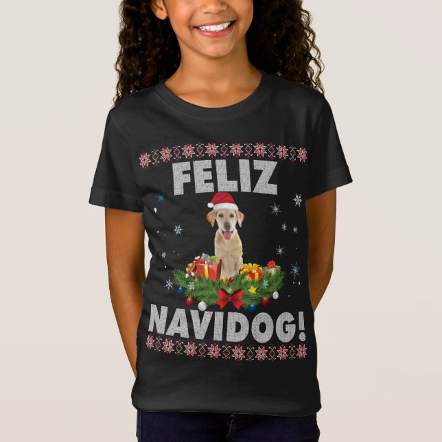 T-Shirt Feliz Navidog Labrador Retriever Dog laide laide (Devant)
