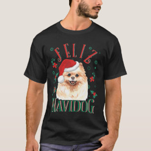 T-shirt Feliz Navidog mignon Chien Poméranien portant Chri