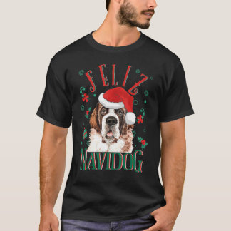 T-shirt Feliz Navidog mignonne Saint Bernard Chien portant