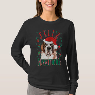 T-shirt Feliz Navidog mignonne Saint Bernard Chien portant