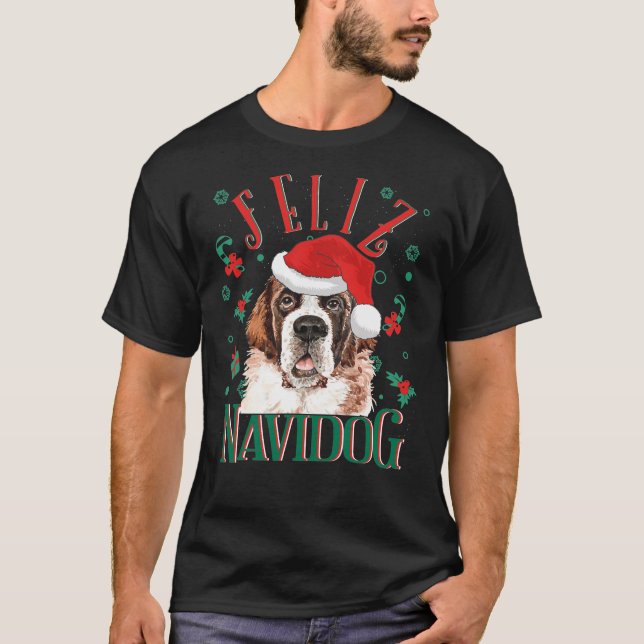 T-shirt Feliz Navidog mignonne Saint Bernard Chien portant (Devant)