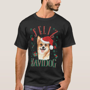 T-shirt Feliz Navidog migre Pembroke Corgi gallois portant