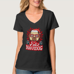 T-shirt Feliz Navidog Navidad Carlin Santa Hat Joyeux Chri