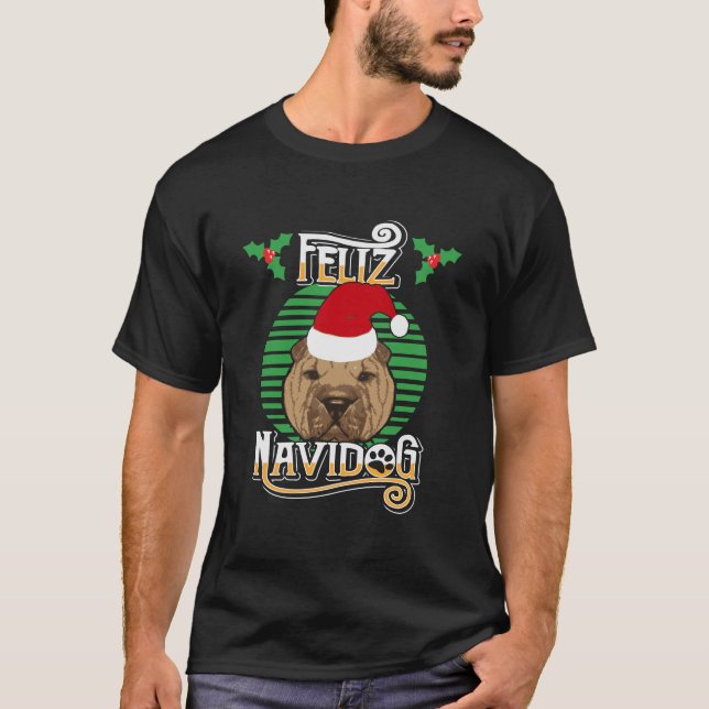 T-shirt Feliz Navidog Shar Pei Chien Joyeux Noël (Devant)