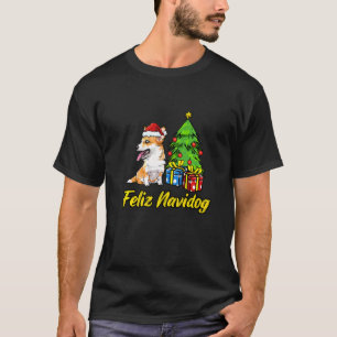 T-shirt Feliz Navidog Welsh Corgi Chapeau de Père Noël Noë